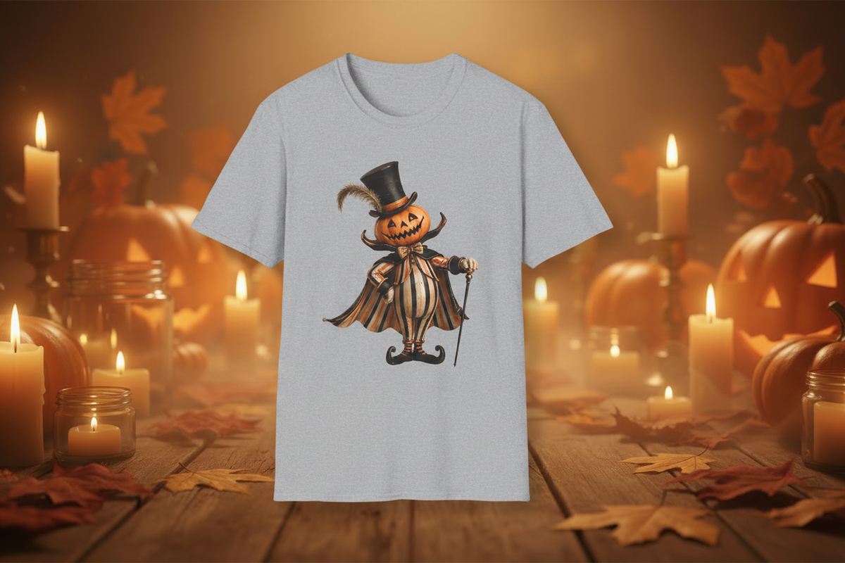 Pumpkin Gentleman T-Shirt — Vintage Jack-O'-Lantern Top Hat Halloween Tee