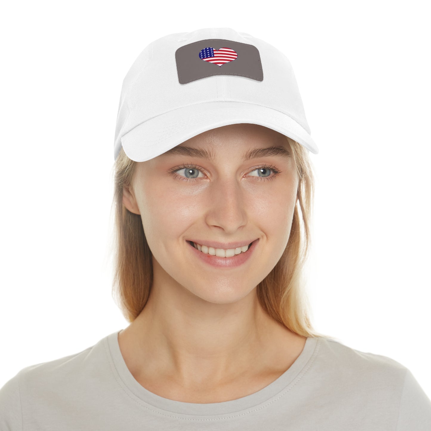 Dad Hat — Leather Patch Heart Flag (American Flag Heart Baseball Cap)
