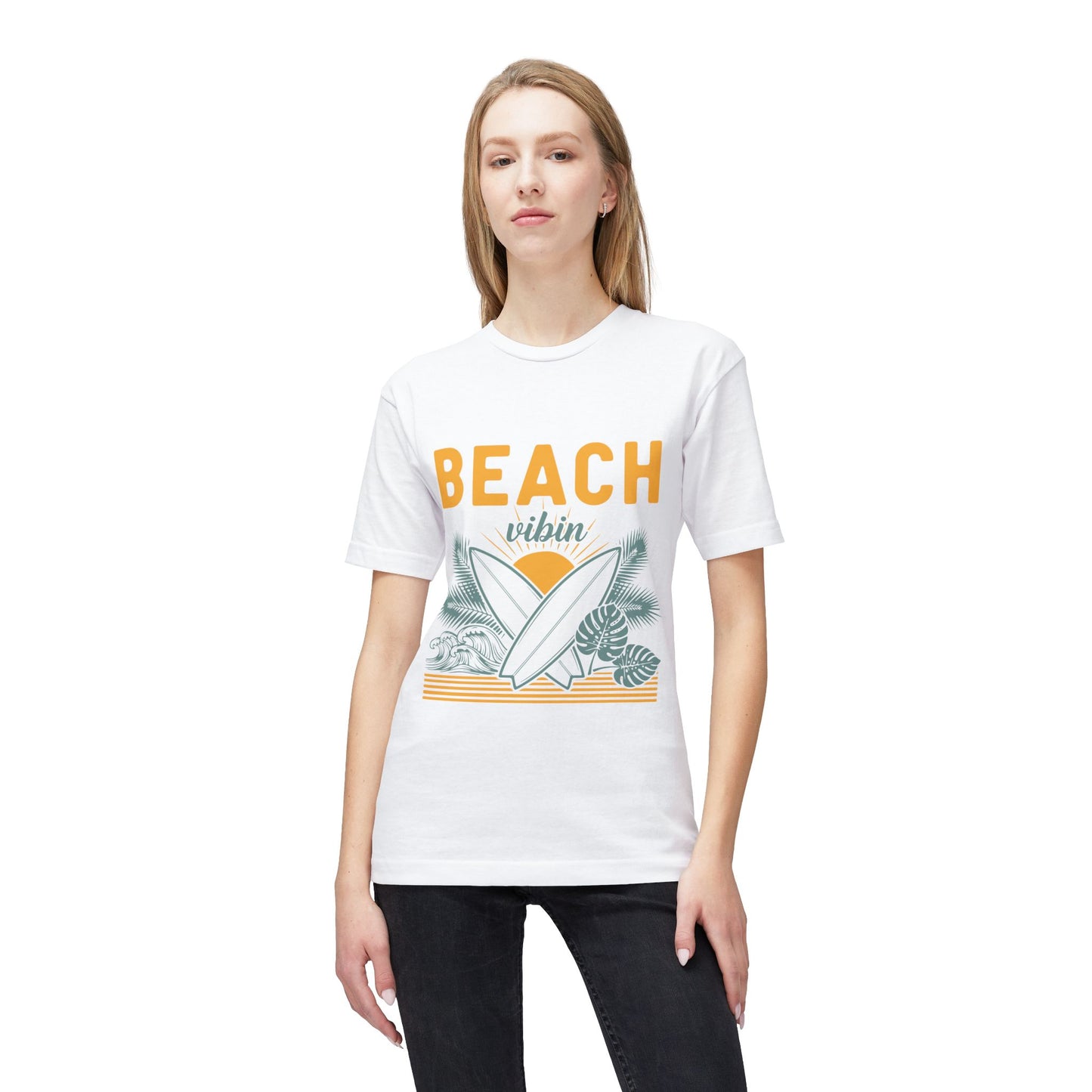 Beach Vibin T-Shirt — Surfboard Sunset Retro Graphic Tee