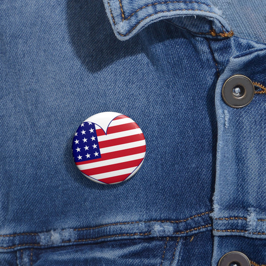 American Flag Heart Pin Button — Patriotic USA Badge for Fourth of July, Veterans Day & Everyday Wear