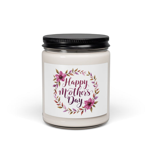 Mother's Day Soy Candle - 9oz Scented Jar, Floral "Happy Mother's Day" Gift