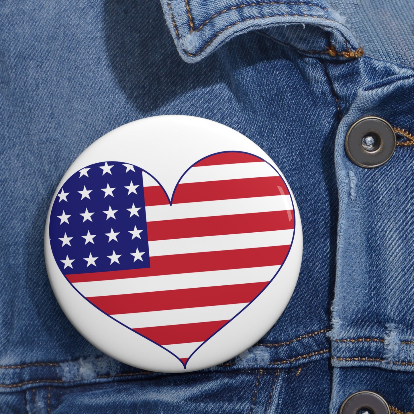 American Flag Heart Pin Button — Patriotic USA Badge for Fourth of July, Veterans Day & Everyday Wear