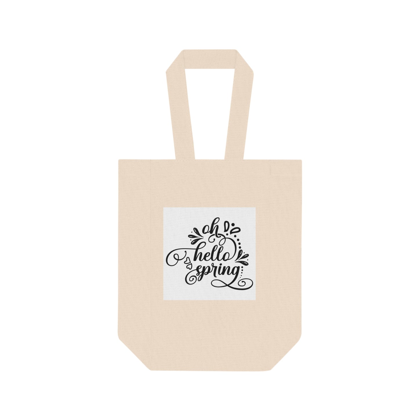 Double Wine Tote Bag — "Oh Hello Spring" Canvas Wine Carrier