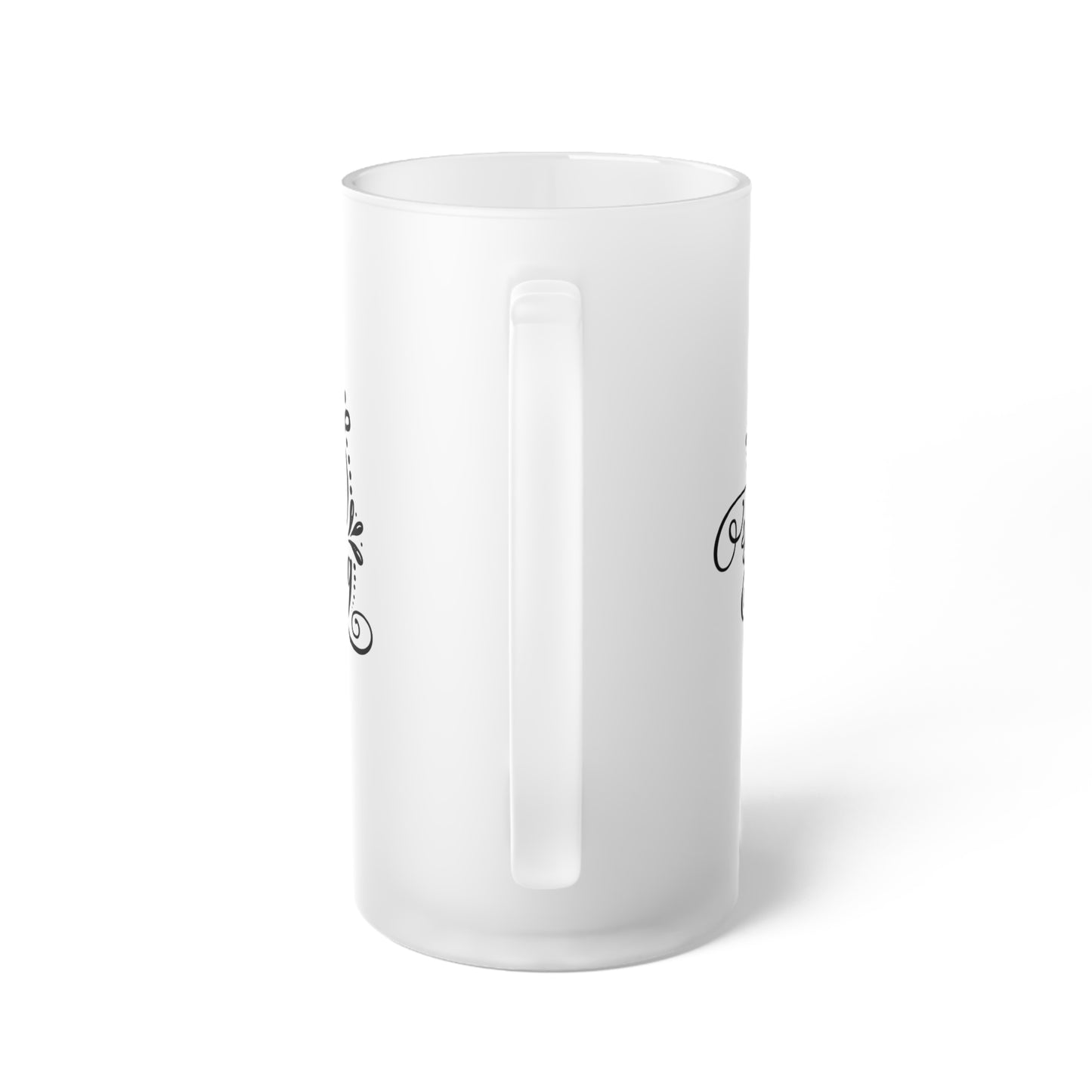 Frosted Glass Beer Mug — Elegant Script “Hello Spring” Pint