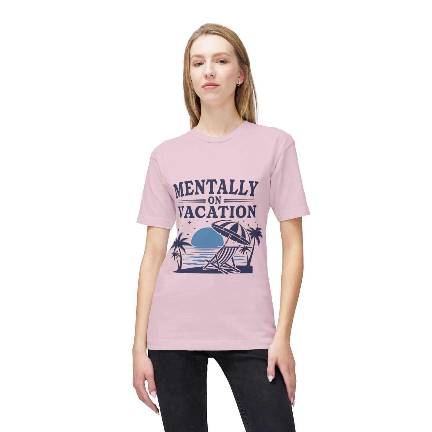 Mentally on Vacation T-Shirt — Beach Chair & Umbrella Graphic