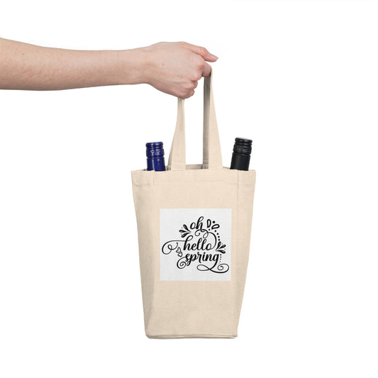 Double Wine Tote Bag — "Oh Hello Spring" Canvas Wine Carrier