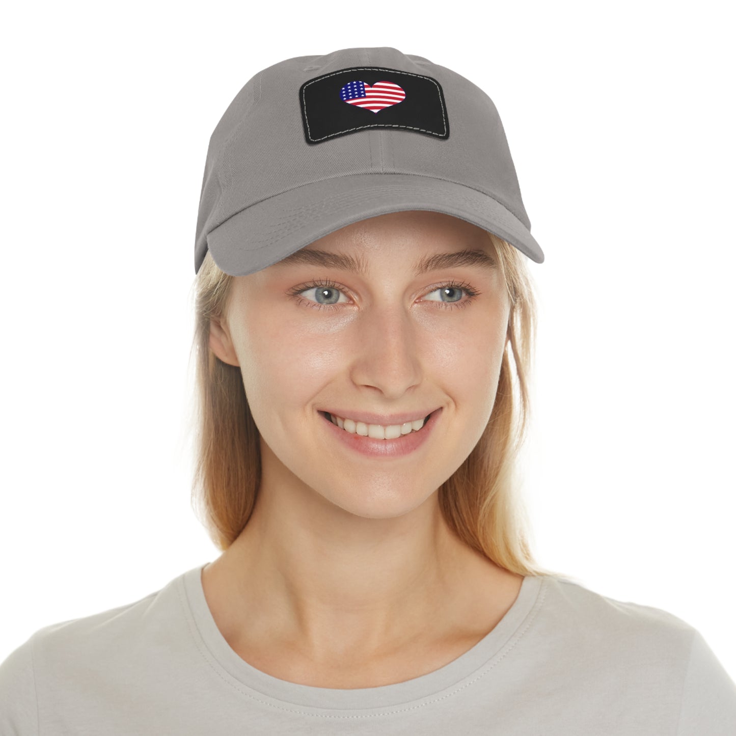 Dad Hat — Leather Patch Heart Flag (American Flag Heart Baseball Cap)