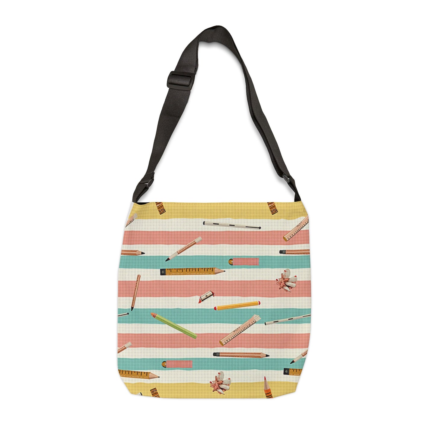 Stationery Stripes Adjustable Tote Bag — Pencil & Eraser Pattern