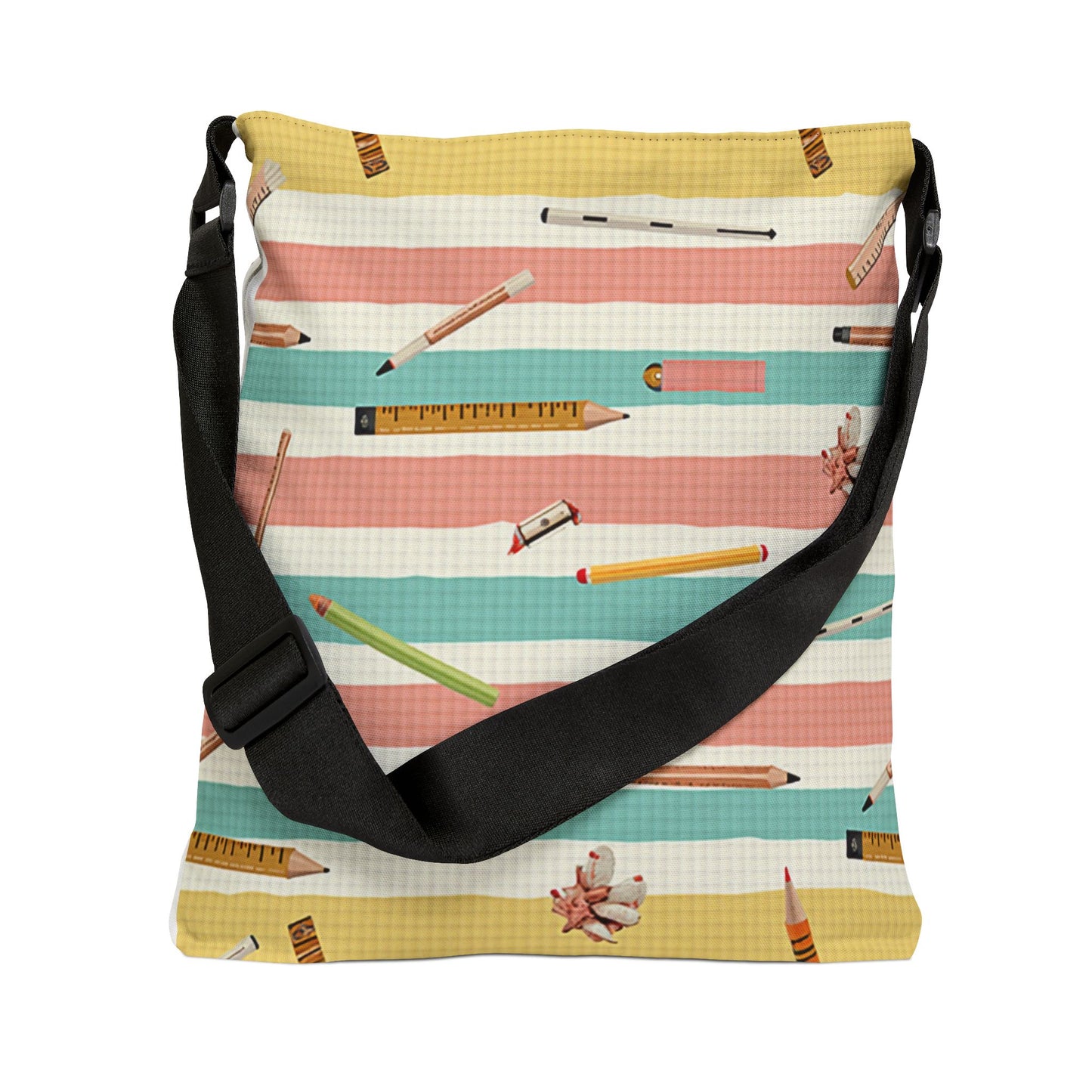 Stationery Stripes Adjustable Tote Bag — Pencil & Eraser Pattern