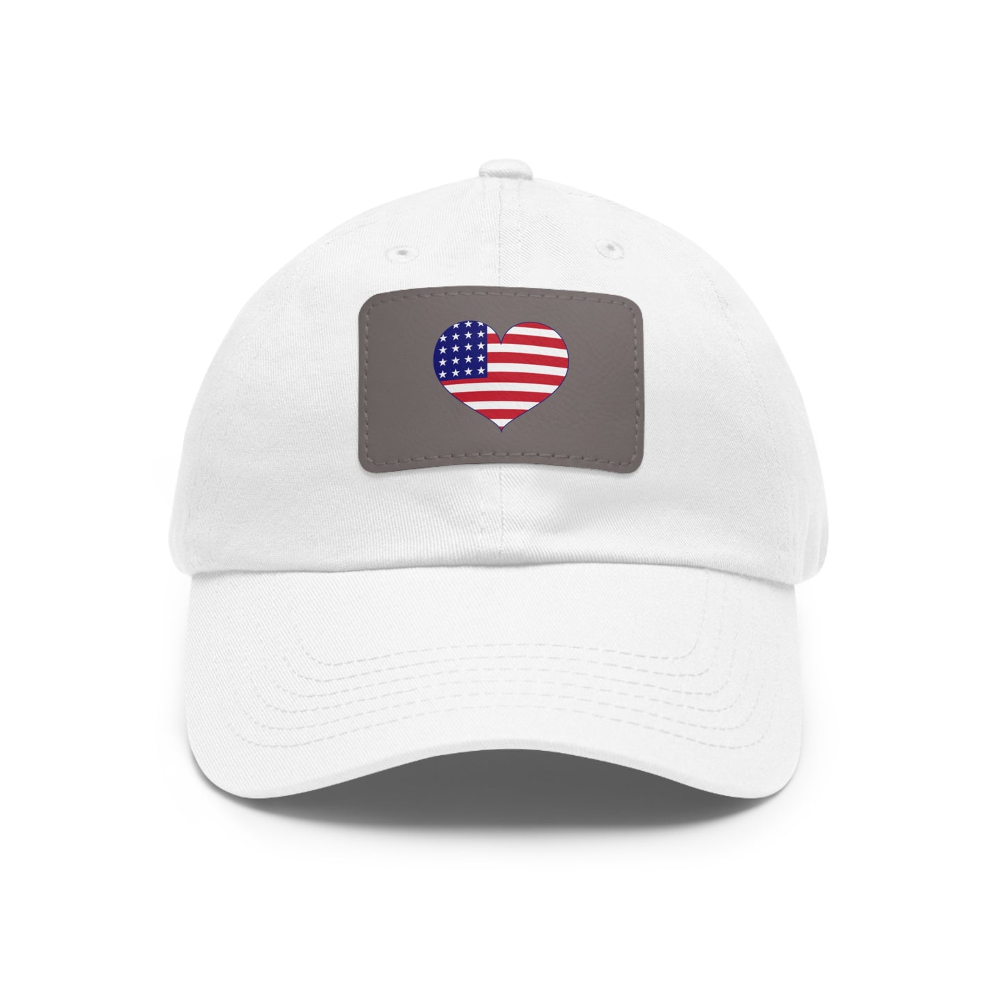 Dad Hat — Leather Patch Heart Flag (American Flag Heart Baseball Cap)
