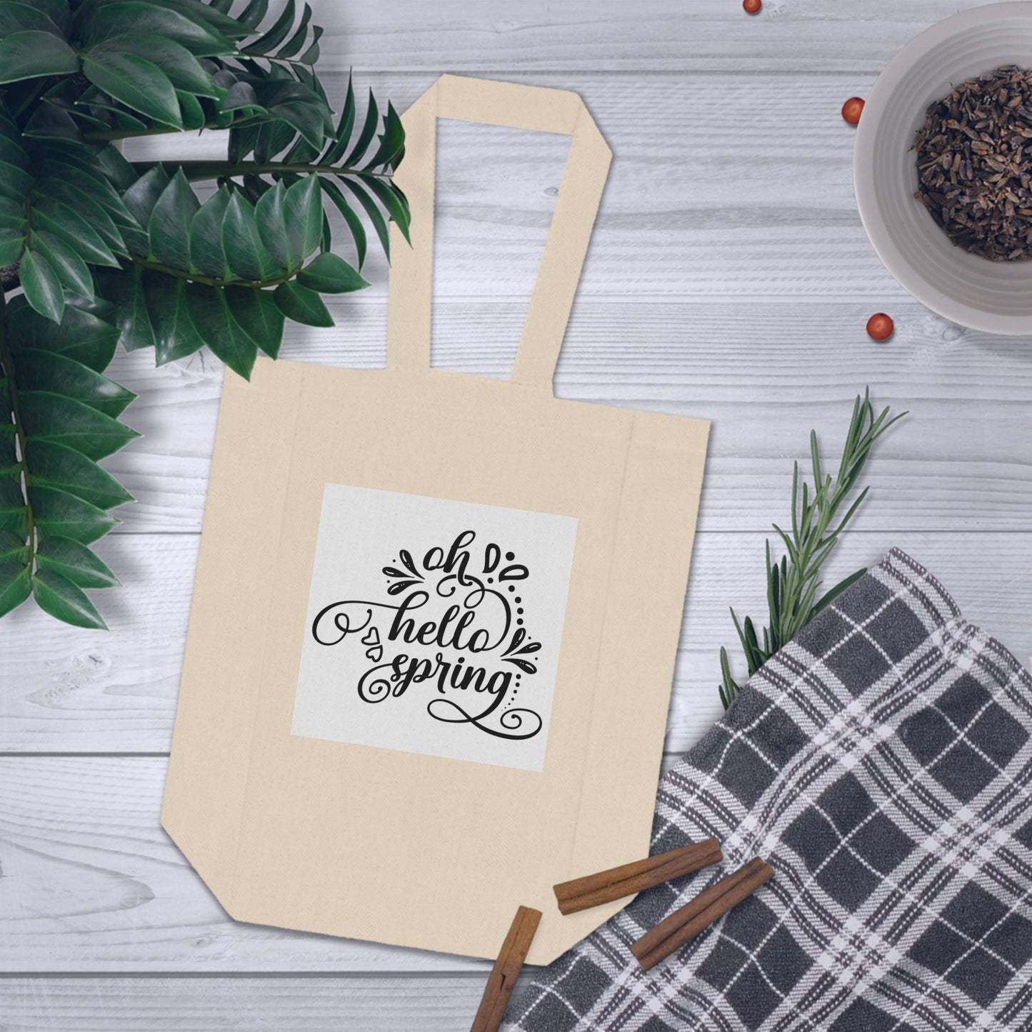 Double Wine Tote Bag — "Oh Hello Spring" Canvas Wine Carrier