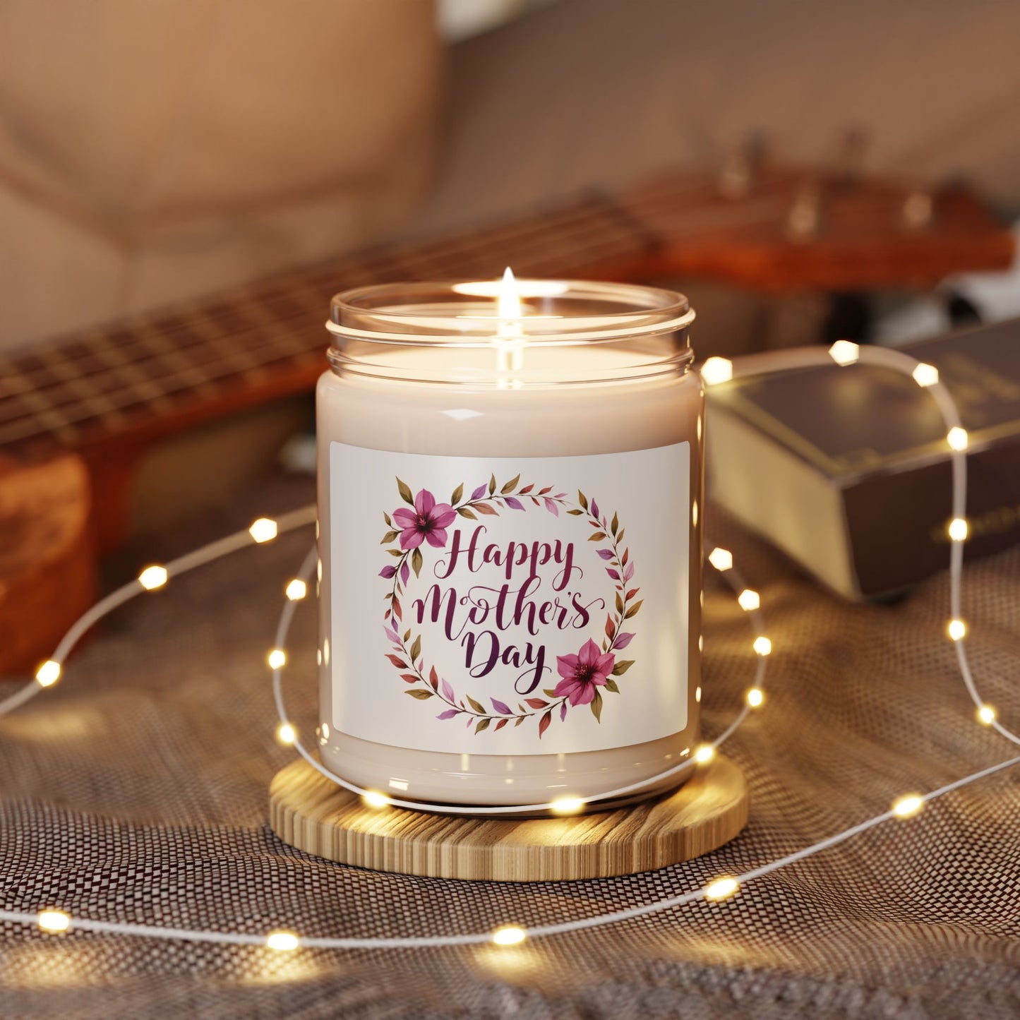 Mother's Day Soy Candle - 9oz Scented Jar, Floral "Happy Mother's Day" Gift