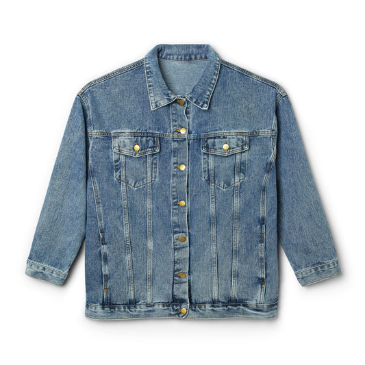 Denim Jacket — Watercolor Heart Back Print, Women's Casual Valentine Jacket