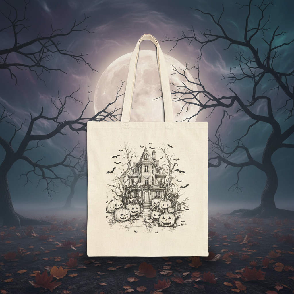 Trick or Treat Spooky House Canvas Tote Bag