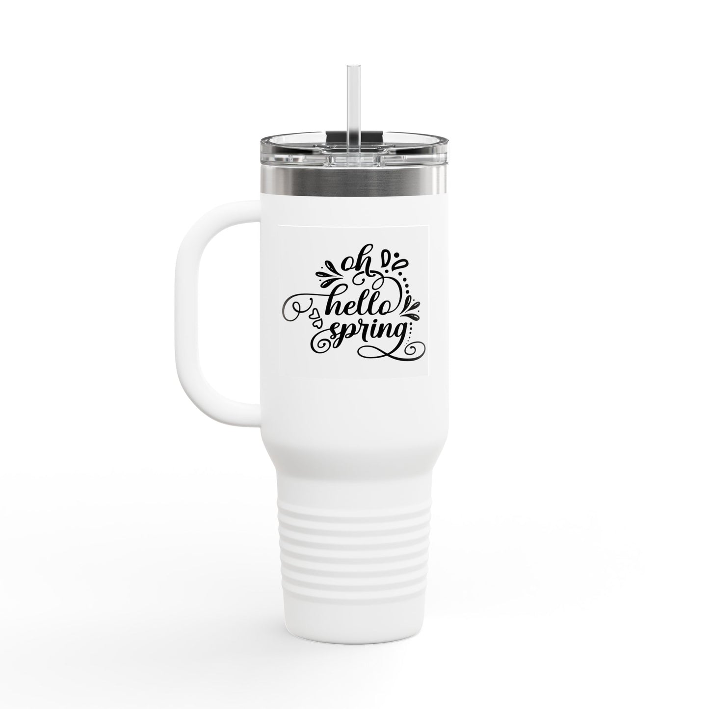 40oz Insulated Travel Mug — "Oh Hello Spring" Floral Tumbler