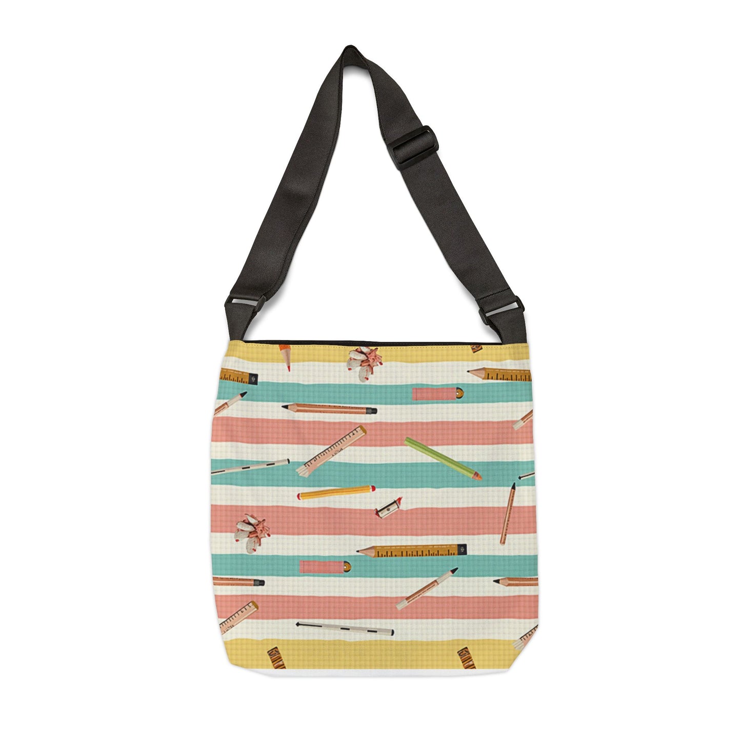 Stationery Stripes Adjustable Tote Bag — Pencil & Eraser Pattern