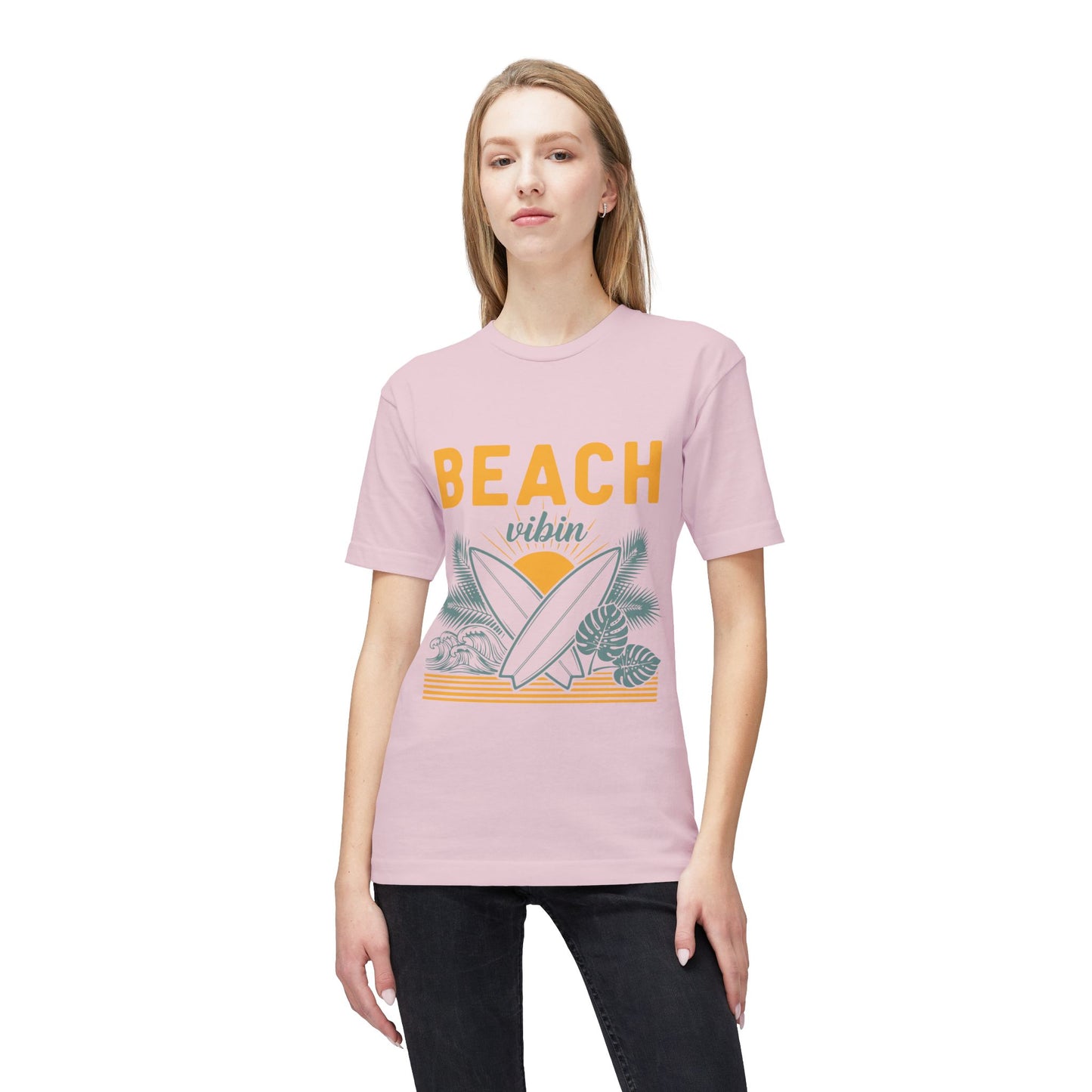 Beach Vibin T-Shirt — Surfboard Sunset Retro Graphic Tee