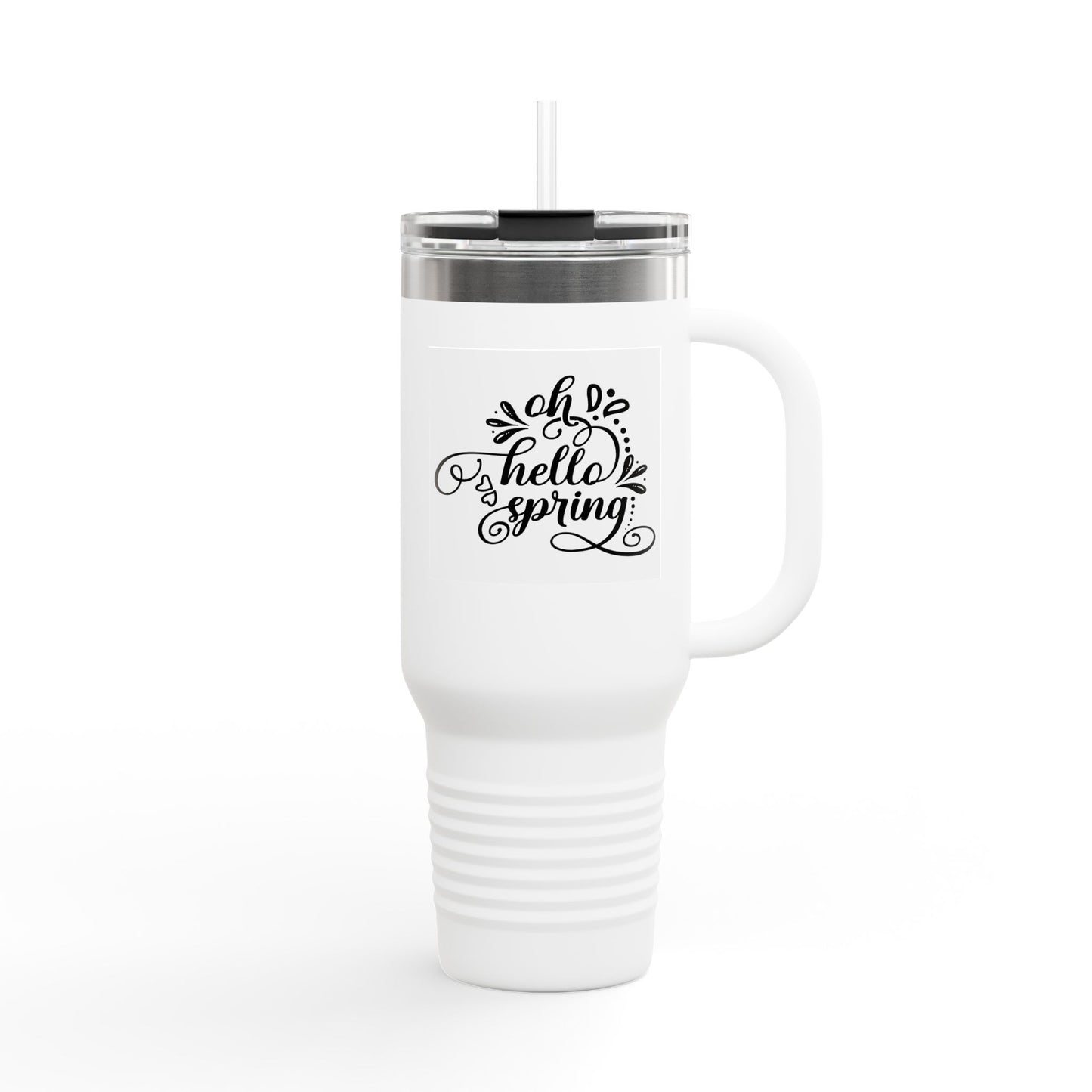 40oz Insulated Travel Mug — "Oh Hello Spring" Floral Tumbler