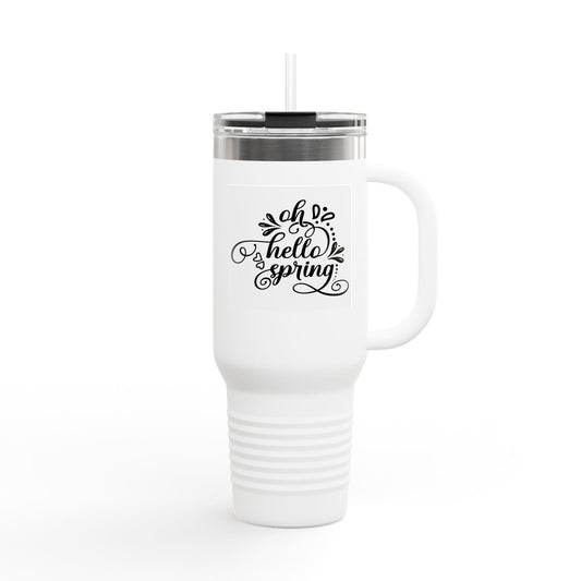 40oz Insulated Travel Mug — "Oh Hello Spring" Floral Tumbler