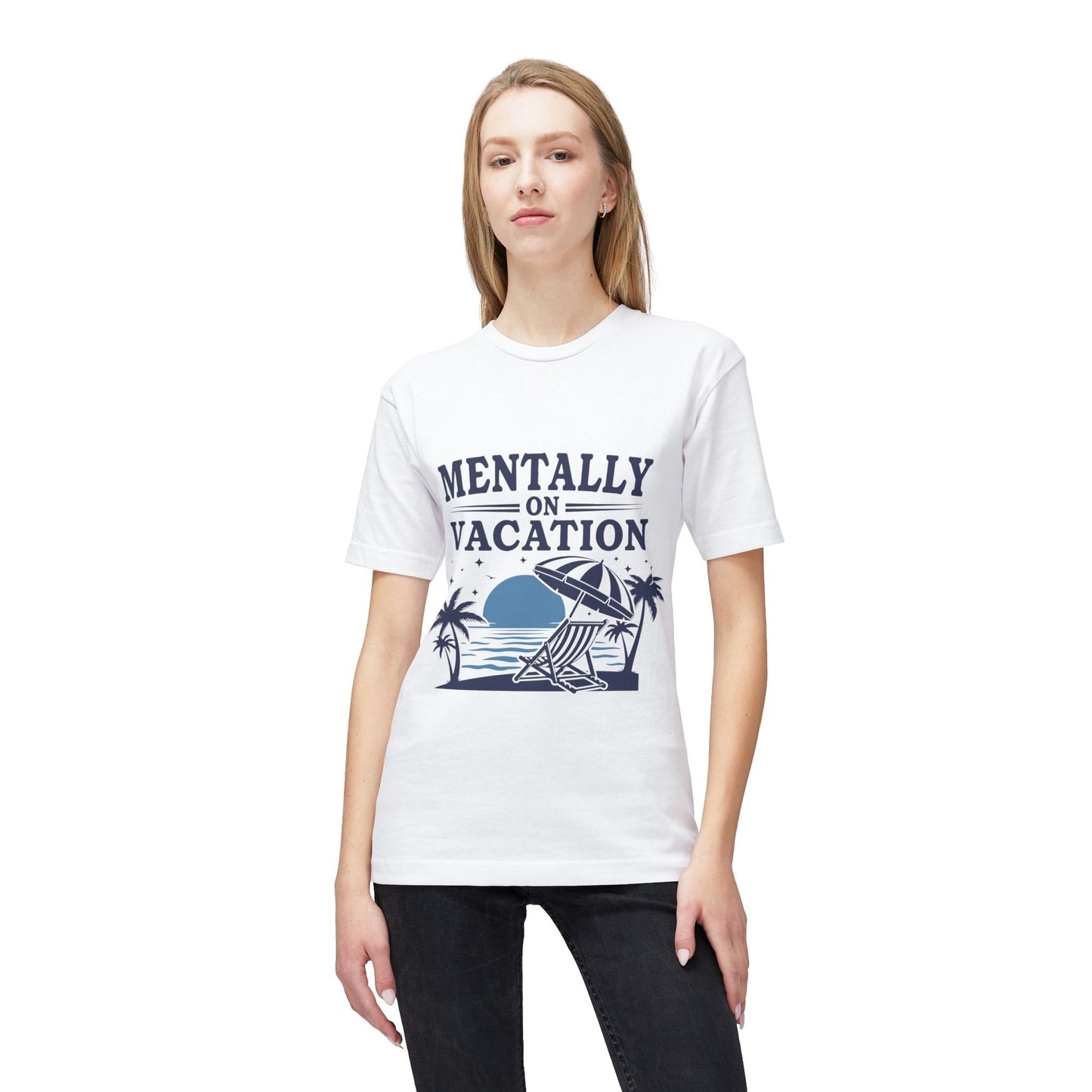 Mentally on Vacation T-Shirt — Beach Chair & Umbrella Graphic
