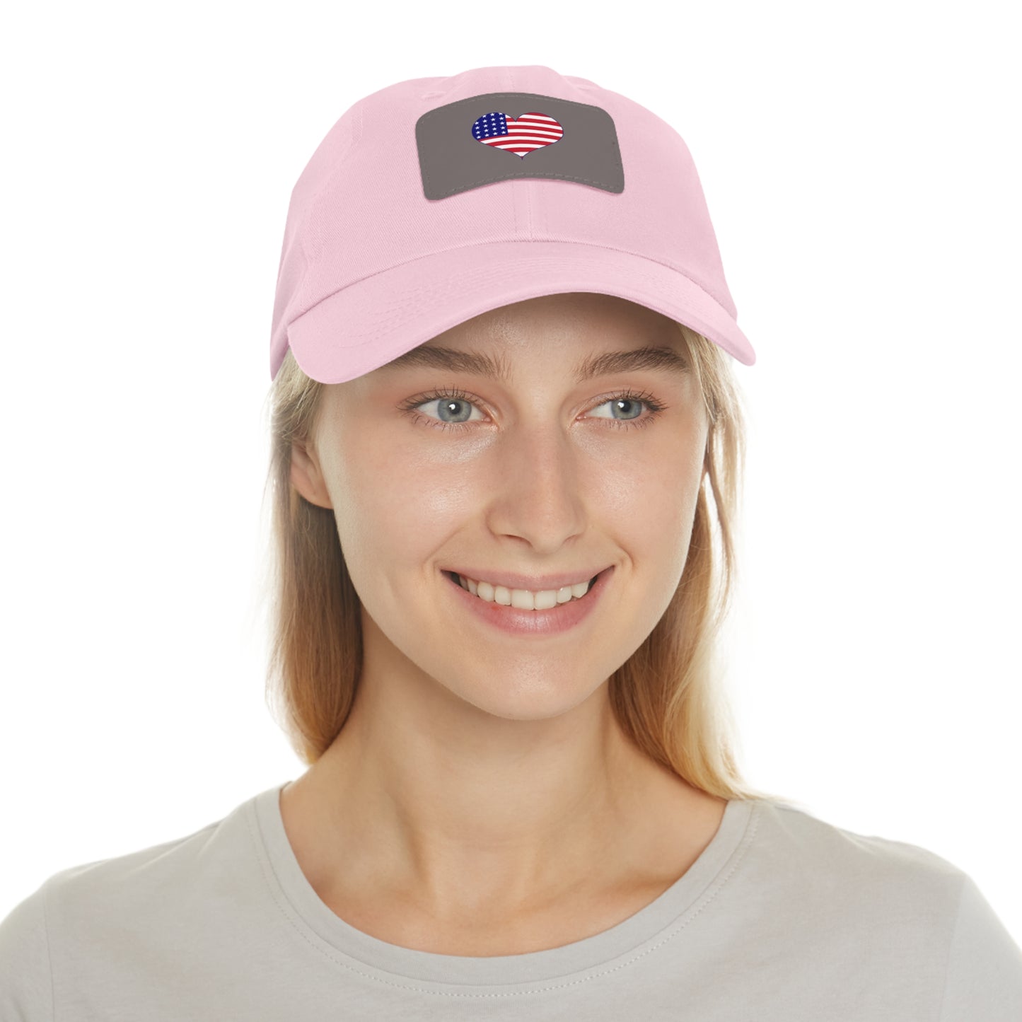 Dad Hat — Leather Patch Heart Flag (American Flag Heart Baseball Cap)