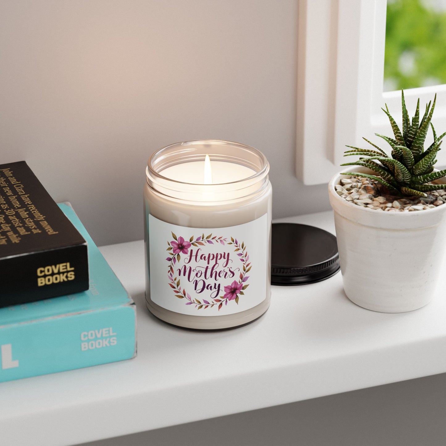 Mother's Day Soy Candle - 9oz Scented Jar, Floral "Happy Mother's Day" Gift