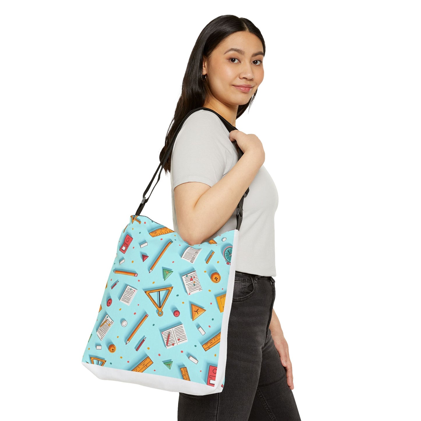 School Supplies Pattern Adjustable Tote Bag — Cute Stationery Print