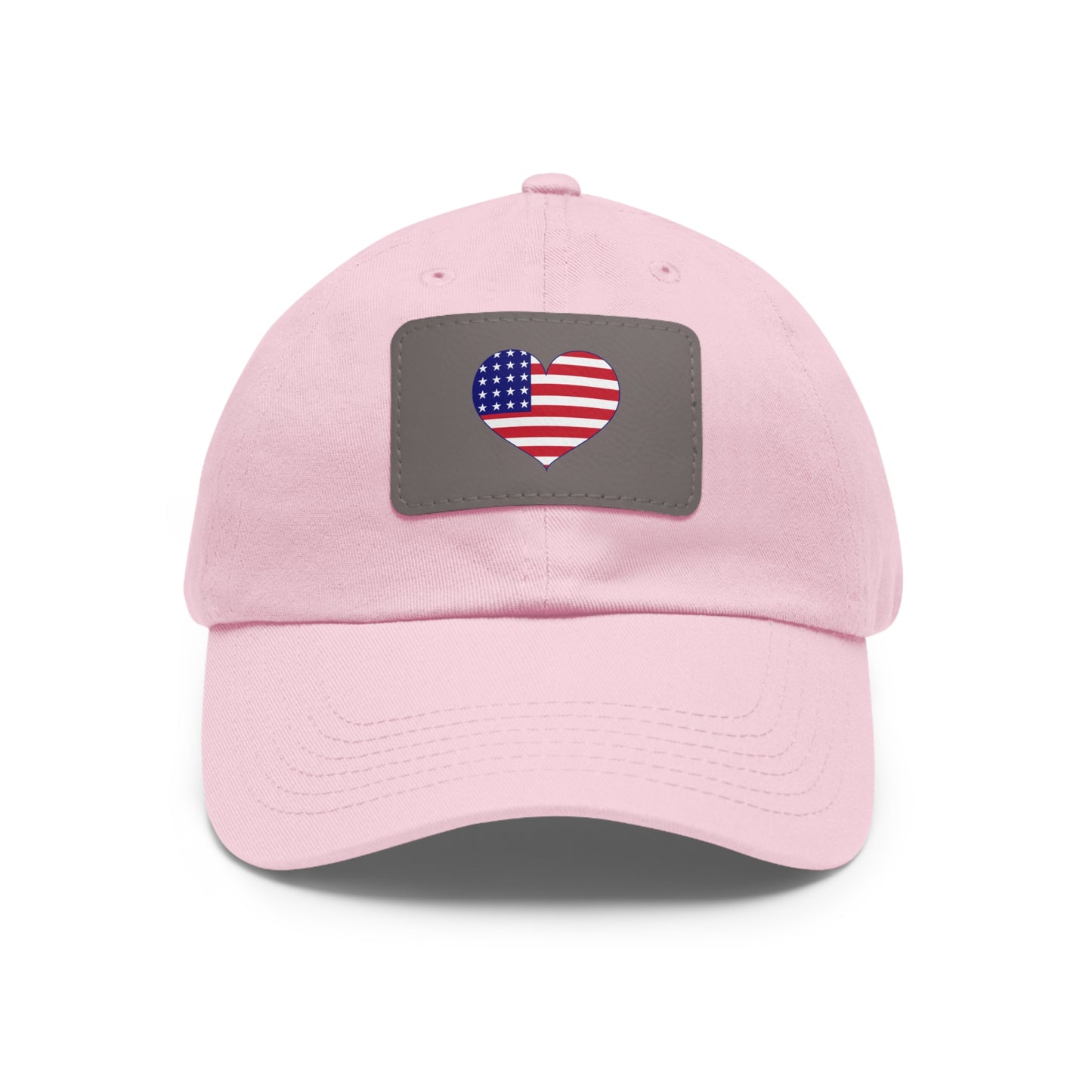 Dad Hat — Leather Patch Heart Flag (American Flag Heart Baseball Cap)