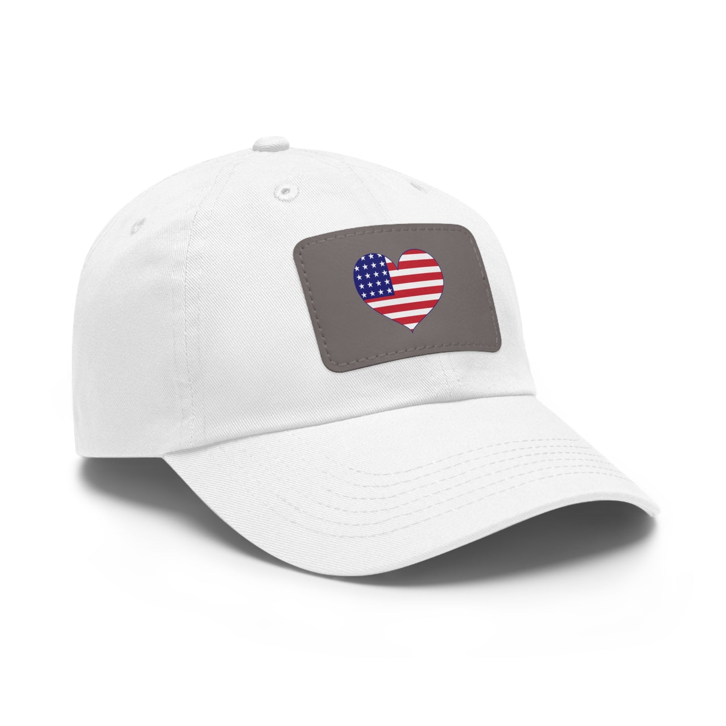 Dad Hat — Leather Patch Heart Flag (American Flag Heart Baseball Cap)
