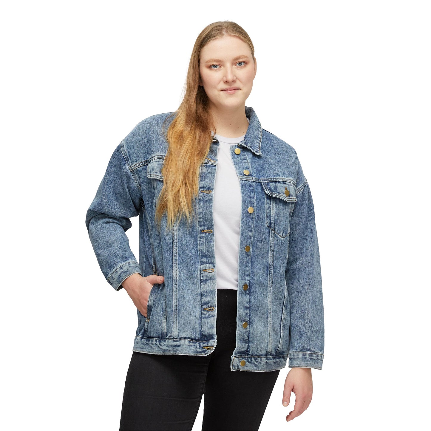 Denim Jacket — Watercolor Heart Back Print, Women's Casual Valentine Jacket