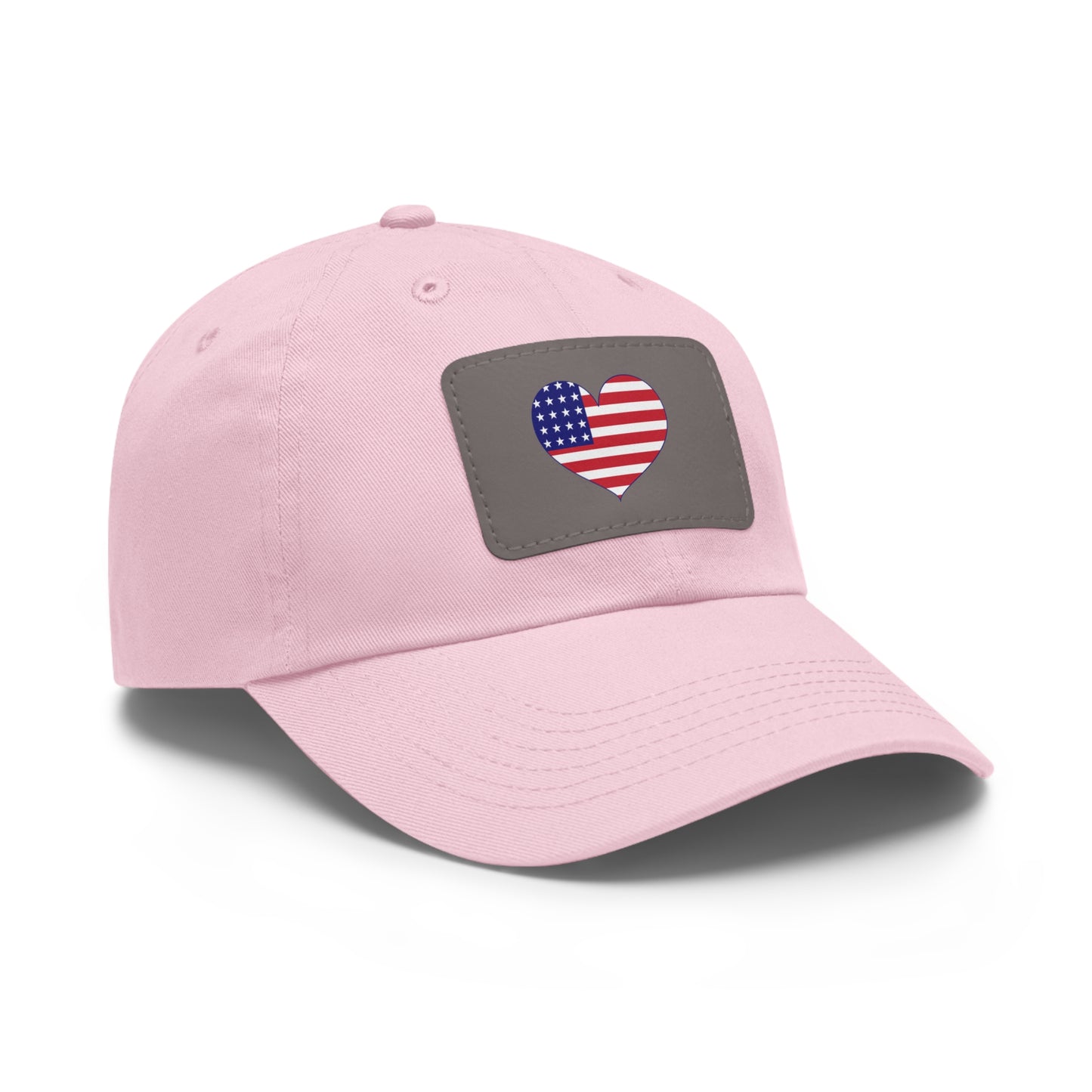 Dad Hat — Leather Patch Heart Flag (American Flag Heart Baseball Cap)
