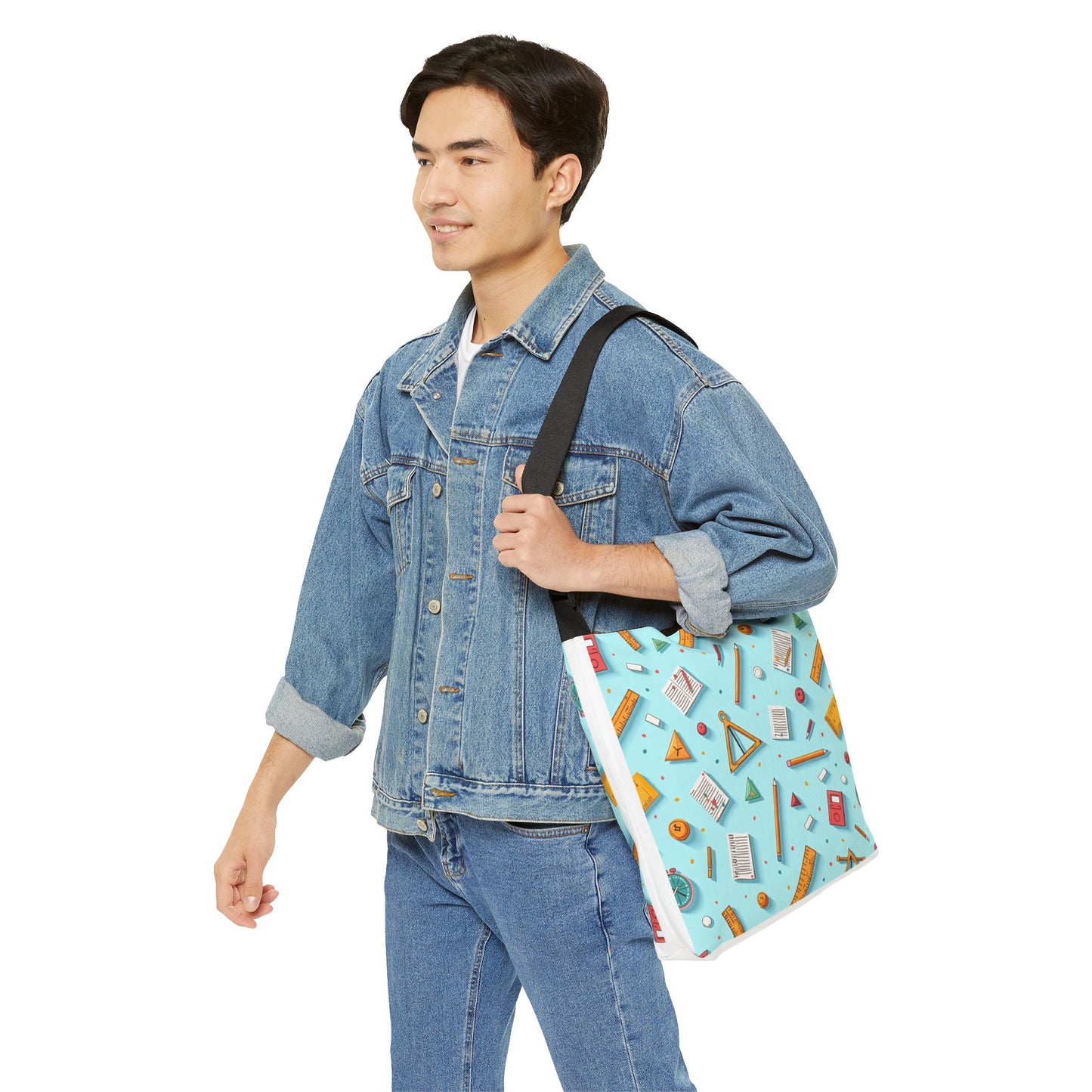 School Supplies Pattern Adjustable Tote Bag — Cute Stationery Print