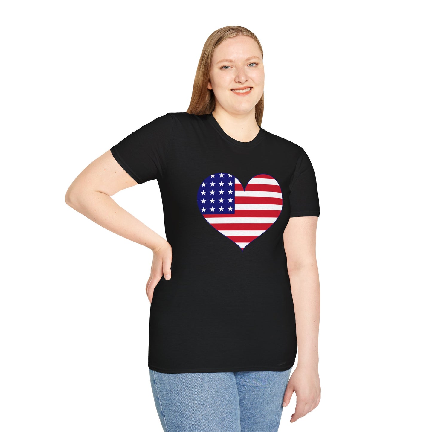 American Flag Heart T-Shirt — Patriotic USA Love Tee for 4th of July