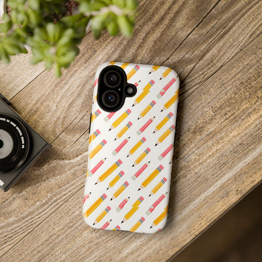 Pencil Pattern Tough Phone Case — Cute School & Teacher Protective Cover