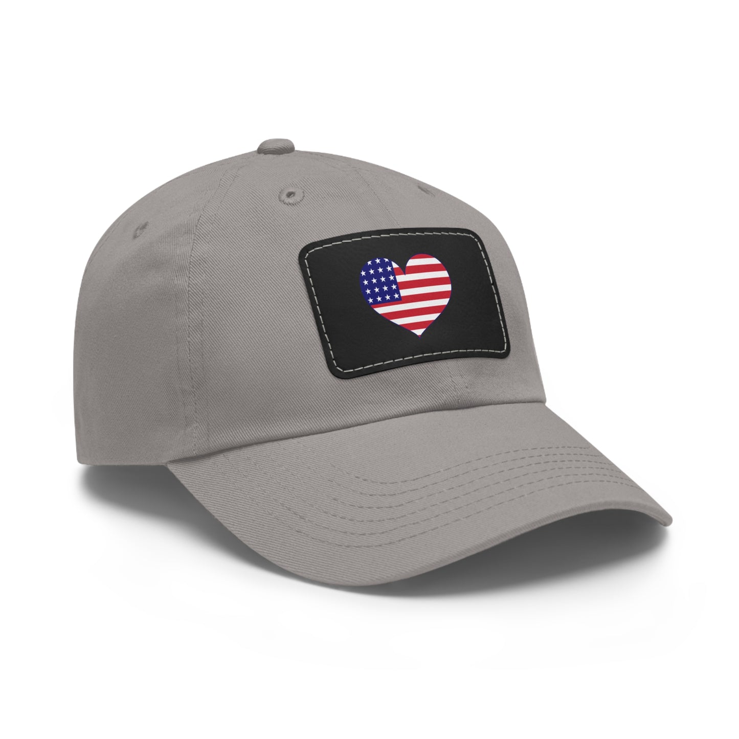 Dad Hat — Leather Patch Heart Flag (American Flag Heart Baseball Cap)
